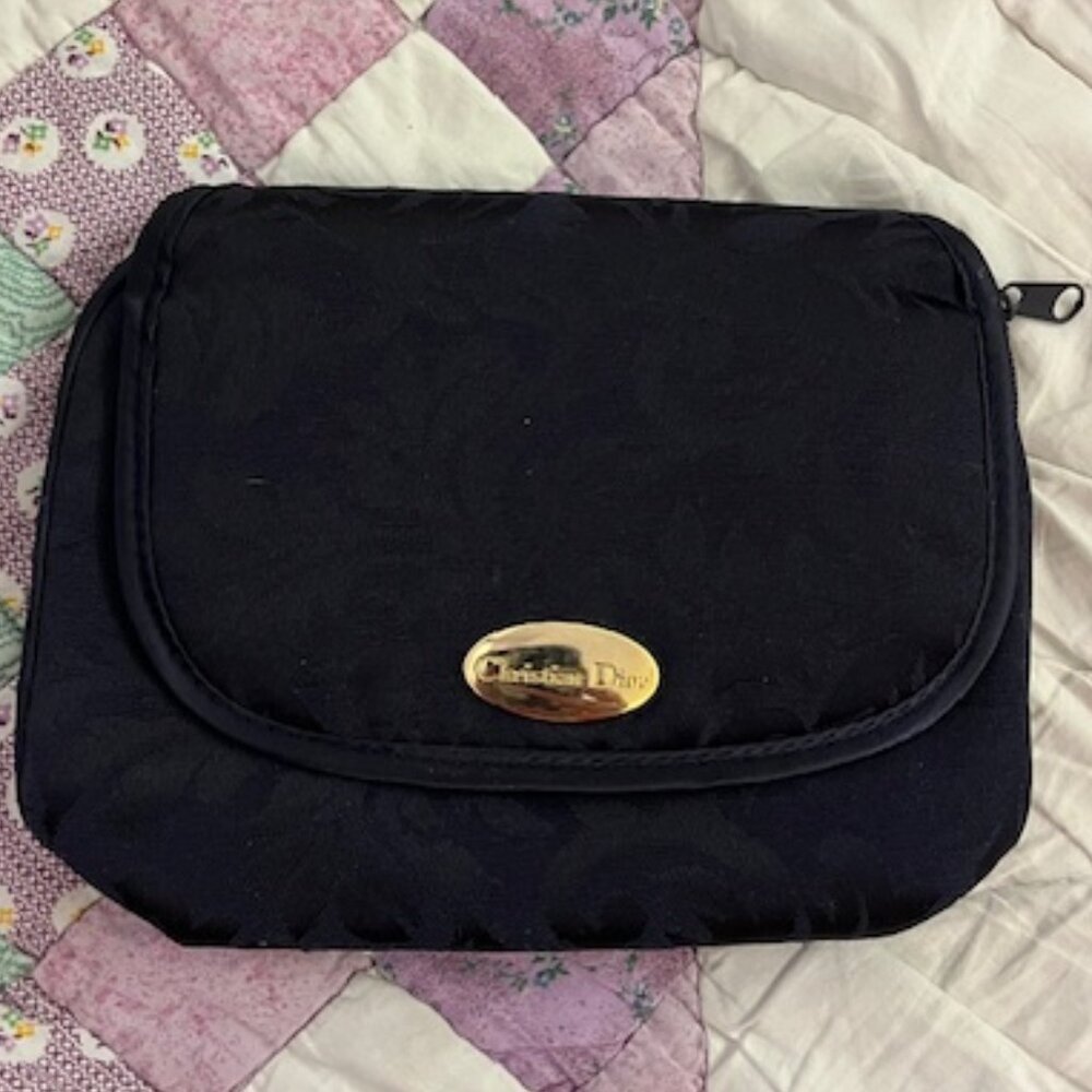 Vintage Christian Dior 90's Blue Small Clutch Makeup Bag
